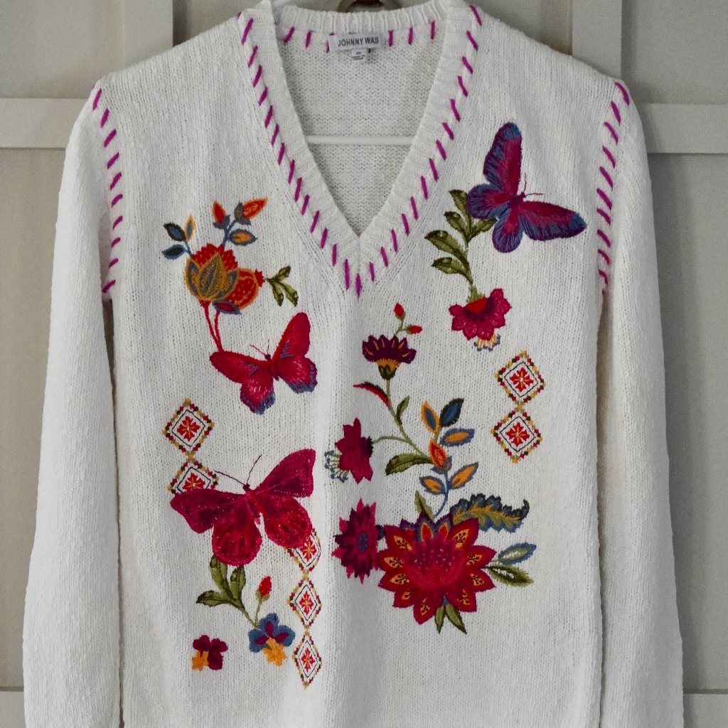 Johnny Was Gracie Whipstitch Sweater - Floral Embroidery
